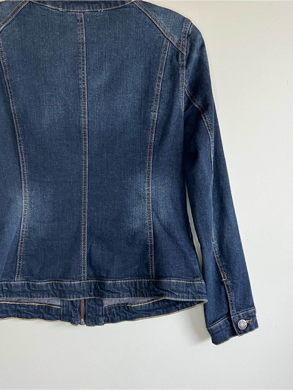 Cleo Denim Jacket Womens XS Dark Wash Zip Front Stretch Fitted - Picture 7 of 10